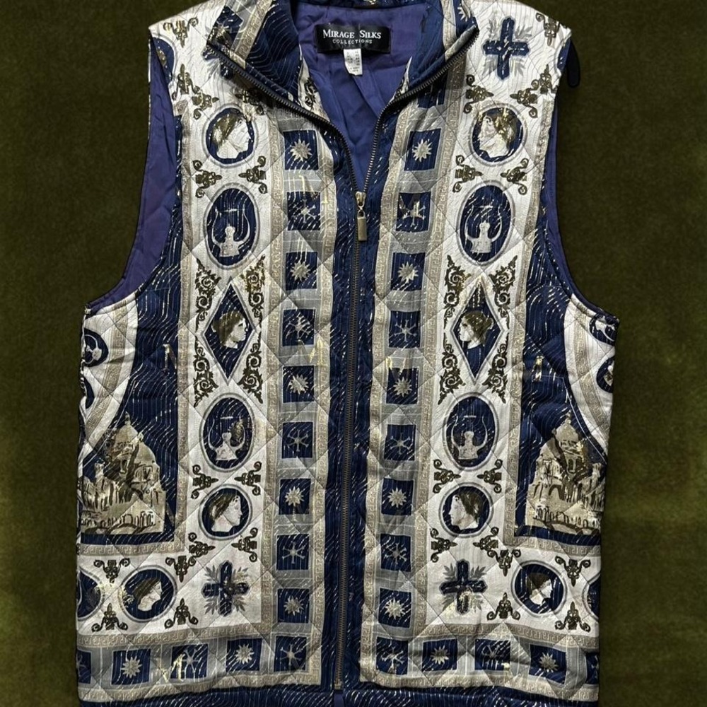 VTG 90s Mirage Silks Quilted Celestial Greco-Roman Vest Large